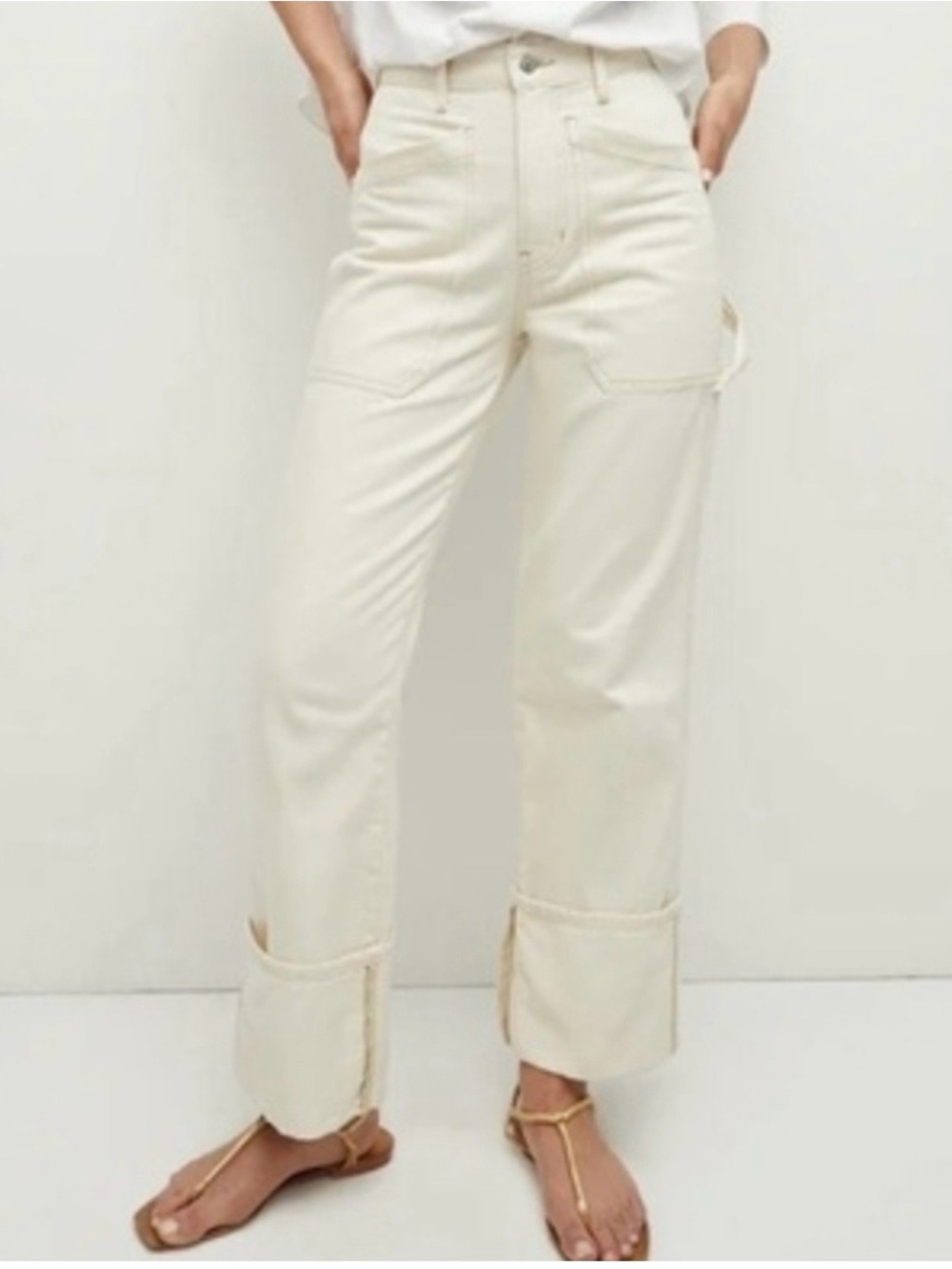 Full Length Cream Women’s Jeans Cargo